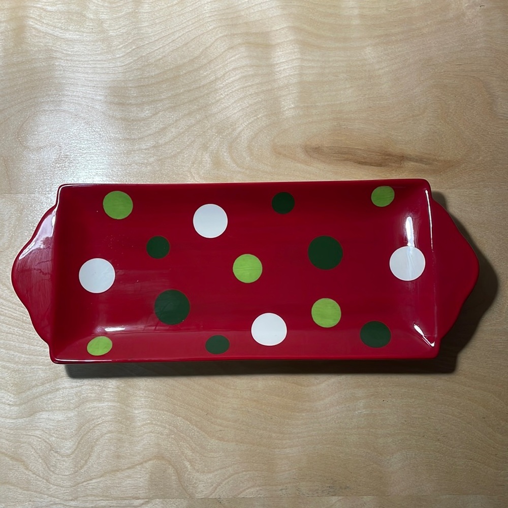 Living Quarters Polka Dot Rectangular Christmas Serving Tray - Red/Green/White